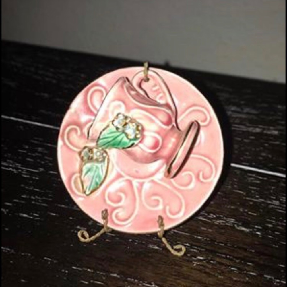SOLD 😊Vintage 3” Mini Hand Painted Pink Cup/Saucer/Stand